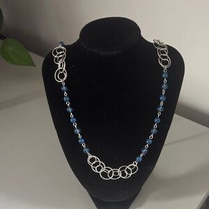 Silver/blue chain and beaded necklace. Like new.
